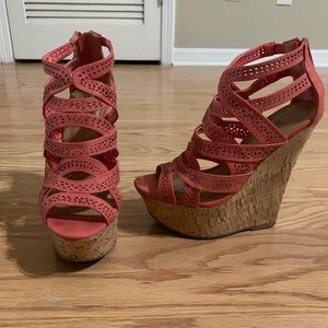 JustFab Corral/Peach Strappy Wedge Size 7